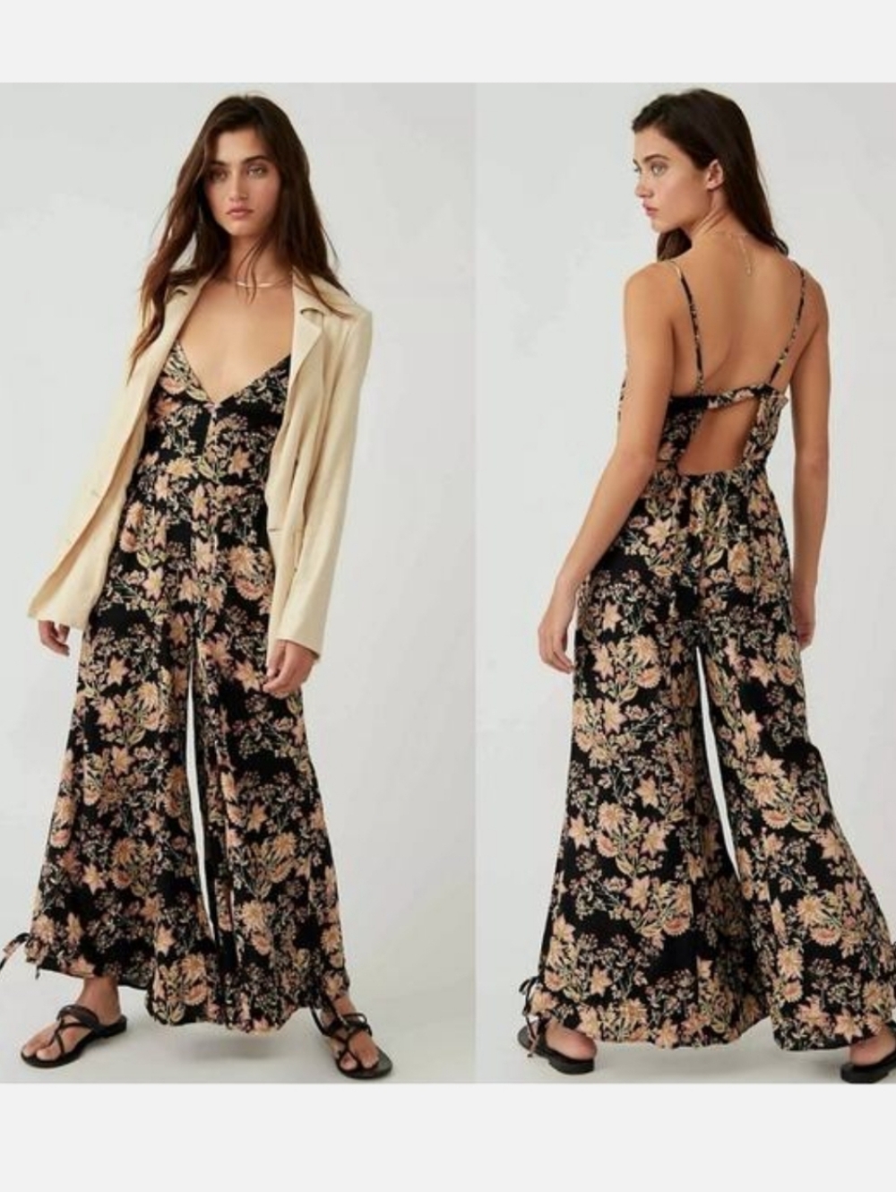 Free People Stand Out One Piece Jumpsuit Floral Black Combo Large